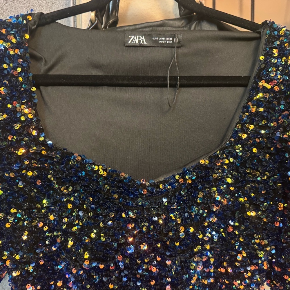 ZARA Sequined Party Bodycon Mini Dress Multicolor Glam Sexy Party Sparkly SZ SM - Picture 13 of 17